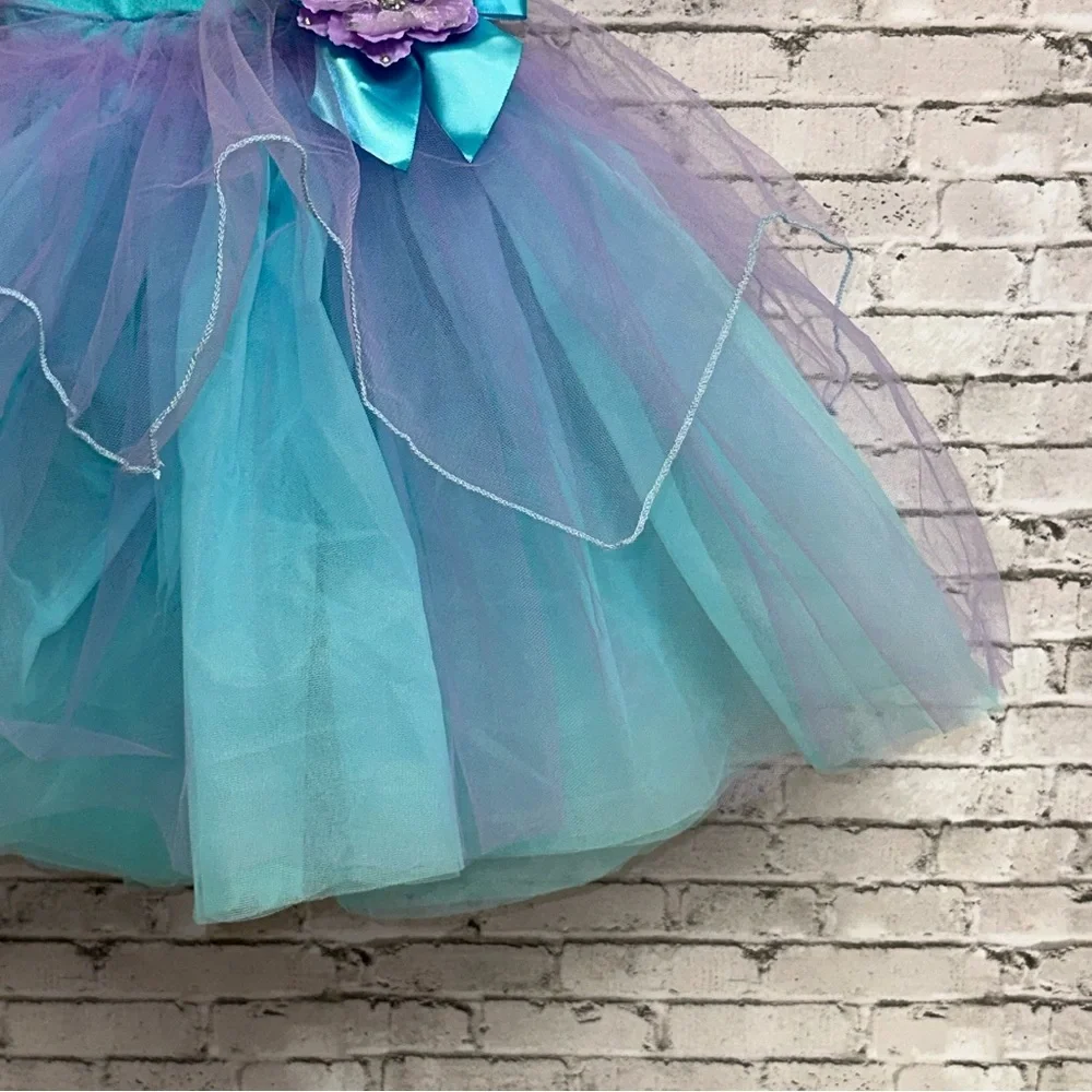Weissman Dance Recital Dress/Bow Little Girl Size 6/6X Purple Blue Tutu Pageant